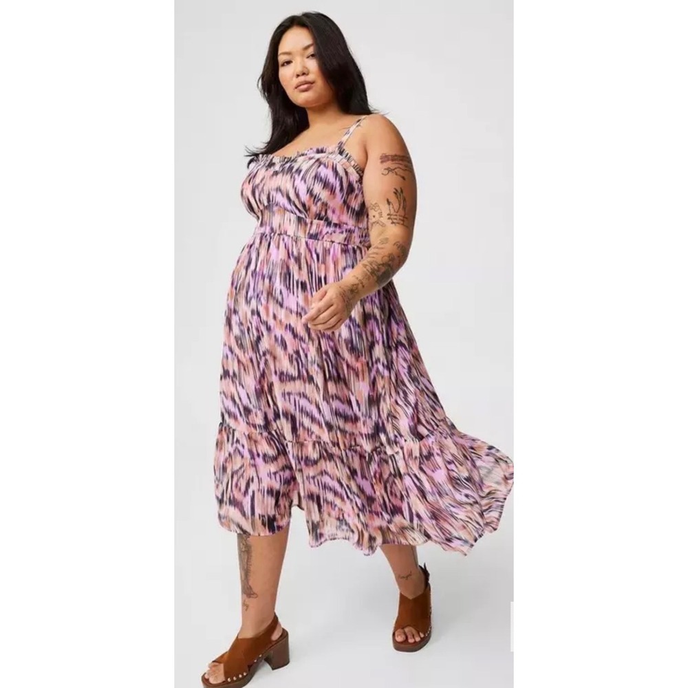 Torrid Chiffon Sleeveless Tiered Midi Dress Abstract Ikat Print Size 2 (2X)‎
